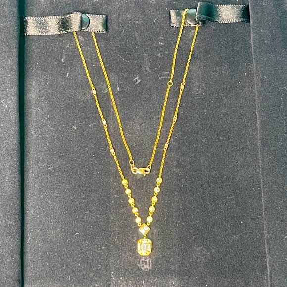 Genuine Diamonds Real 14K Yellow Gold Station Necklace. (NOT MAN MADE OR PLATED) - Picture 4 of 8